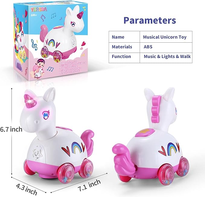 Yerloa Unicorn Baby Girl Toys 6-12 Months, Musical Light Up Crawling Tummy Time Infant Toys 3 4 5 6 7 8 9 10 11 12 18 Months Newborn Easter 1st Birthday Girl Gift Toddler Learning Activity