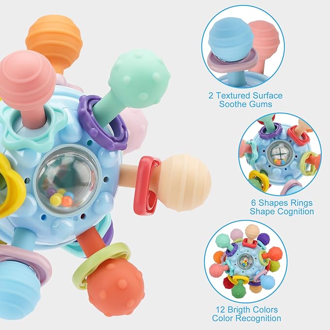 TOHIBEE Baby Montessori Sensory Teething Toy + Baby Teething Ring for 0-6 6-12 Months
