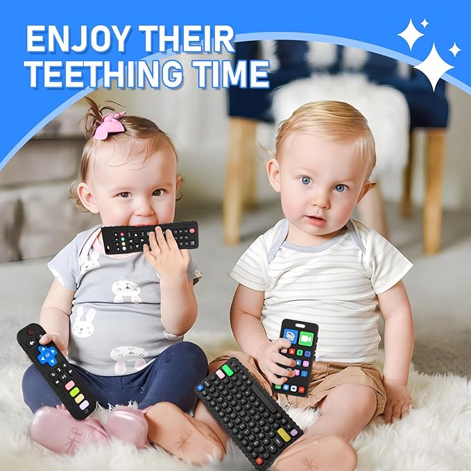 VoMii Teething Toy for Baby 3 6 12 18 Months, Realistic Mobile Phone Baby Teether Toy, Baby's Chew Toys, Food Grade Silicone Teething Toys for Infants, BPA Free, for Babies Gum Relief