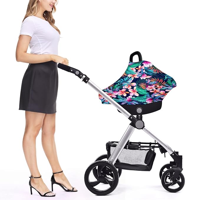 Baby Car Seat Stroller Covers Tropical Palm Leaves Nursing Cover Breastfeeding Scarf Soft Breathable Stretchy Coverage Carseat Canopy Cover for Boys and Girls Soft Breathable Multi Use