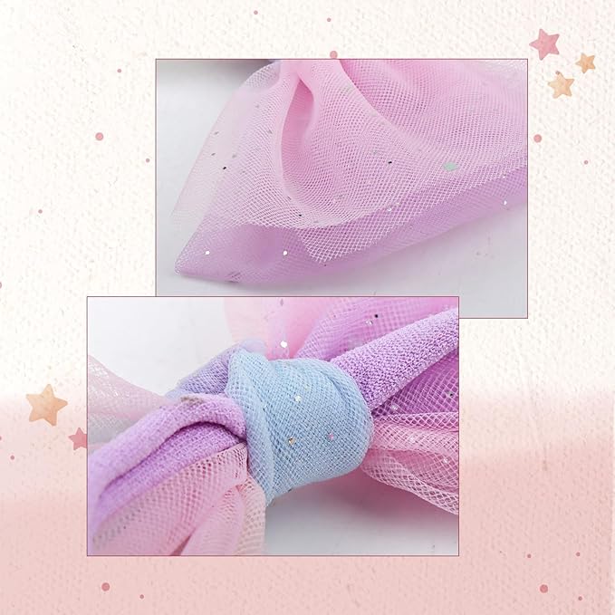 4 Pcs 4.5’’ Organza Lace Bow for Baby Girls Pink Headbands Mesh Glitter Hair Bows Baby Shower Gifts for Newborn Infant Toddler Girl