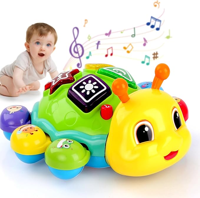 Baby Toys 6-12 Months, Crawling Musical Baby Toy with Obstacle Avoidance, Lights & Music, Interactive Tummy Time Learning Toy with Animal Sounds, English Spanish Developmental Gift for Boys & Girls