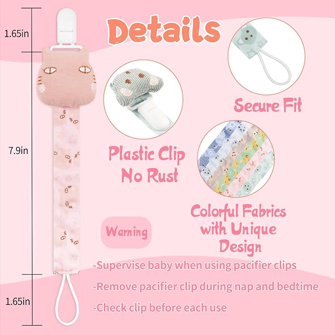babygoal Doll Pacifier Clips with Pacifier Case, 6 Pack Binky Paci Holder Clips Leashes Fits for Most Baby Pacifiers and Binkies