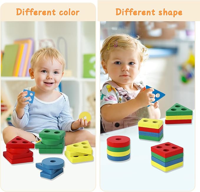 Montessori Toys for 1 2 3 Year Old Girls Boys,Gifts for 2 Year Old Learning Toys Stacking Toys for Toddlers Shape sorter (Standard Edition)