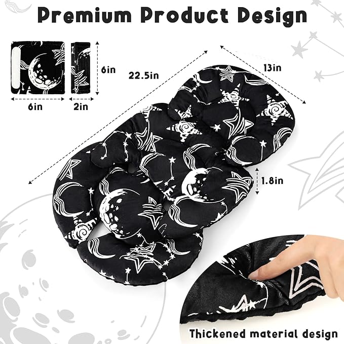 Infant Car Seat Insert Head and Body Support, GFU Reversible Newborn Insert for Carseat with Strap Pads, Soft Stroller Cushion Pillow Insert for Boys and Girls, Fits for Stroller, Swing, Black Star