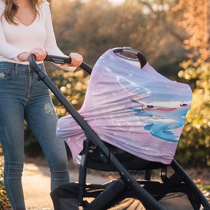 GIFTPUZZ Axolotl Print Soft & Breathable Stretchy Car Seat Cover for Babies - Multi-Use Nursing & Breastfeeding Canopy for Baby Boys - Ideal for Shopping Carts, High Chairs, and Strollers