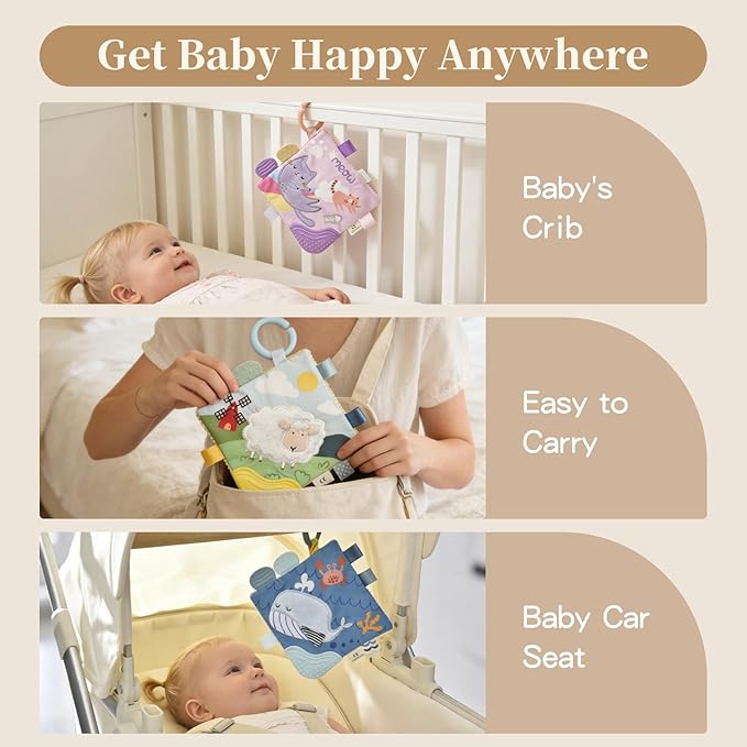 SILI FACTORY 4Pack Soft Baby Book, Touch Feel Crinkle Cloth Books for Babies, Cute Sensory Book for Babies 0-6 6-12 Months, Tummy Time Stroller Toy, Newborn for Boys Girls(Wildlife