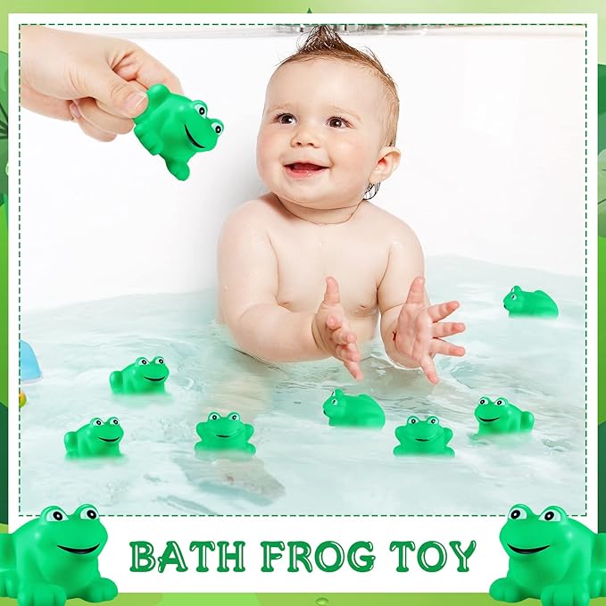 Zubebe Rubber Frogs Squeak and Floating Rubber Bath Toy Baby Shower Swimming Bathtub Toy for Shower Frogs Bathtub Birthday Party Decoration Boys Girls Bath Supplies(48 Pcs,Frog)