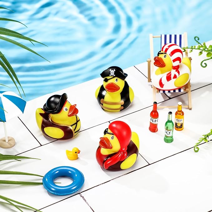 Lewtemi 24 Pcs 2 Inch Mini Pirate Rubber Ducks Cruise Ducks for Hiding with Tags Cute Yellow Decor Bathtub Pool Pirate Party Favors for Carnival Supplies Birthday Party Favor Gifts