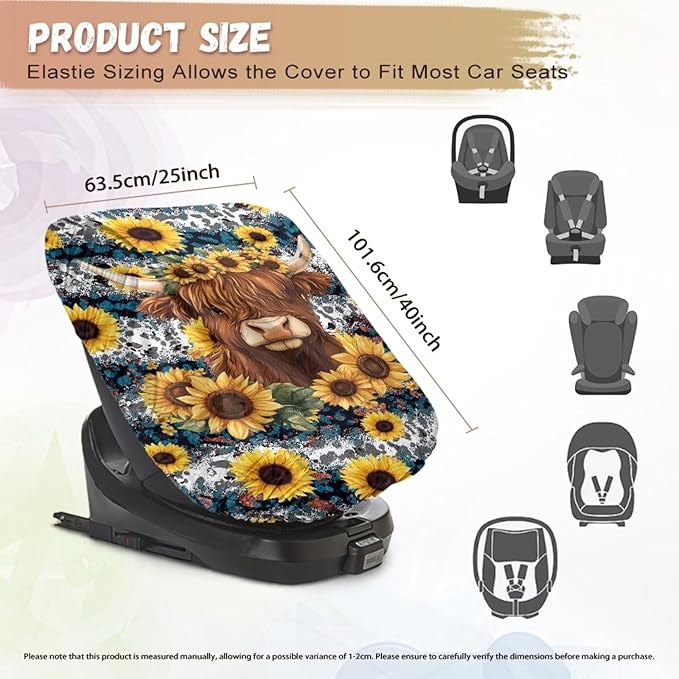 Car Seat Cover Baby Car Seat Sun Shade Cover - Highland Cow Leopard Sunflower Car Accessories Keep Your Baby's Carseat at a Cooler Temperature - Covers and Blocks Out Heat & Sun