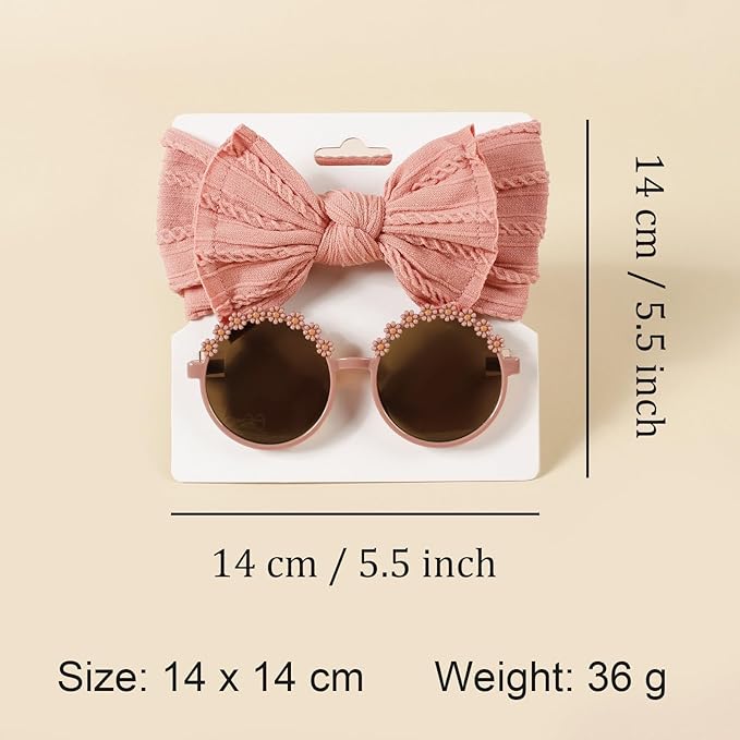 Baby Girls Soft Bows Headband and Daisy Flower Sunglasses Set Hair Bow Headwrap Hair Accessories for Toddler Infant