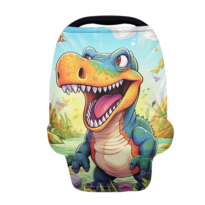 HUIACONG Cartoon Dinosaur Car Seat Covers Cute T-Rex Nursing Cover for Baby Boys Breastfeeding Scarf High Chair Shopping Cart Cover Infant Stroller Cover Carseat Canopy