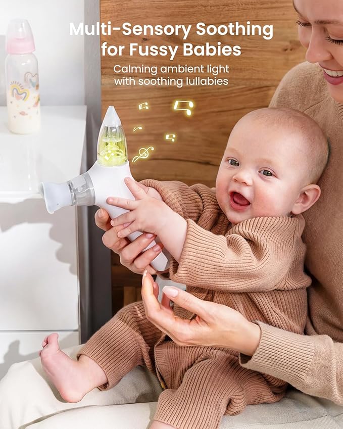 GROWNSY SniffEase Spa 3-in-1 Nasal Aspirator for Baby – Spray, Suction & Mist, Hospital-Grade Powerful Electric Nose Suction with Soothing Light & Music, Larger Chamber (Grey)