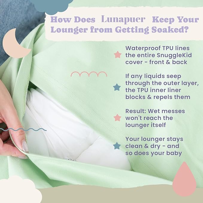 100% Waterproof Baby Lounger Cover - 2-Ply Organic Cotton Slipcovers Keep Your Lounger Clean & Your Baby Comfy - Machine Washable - (Lounger Not Included) - 3-Pack Includes Gray, Off-White & Sage