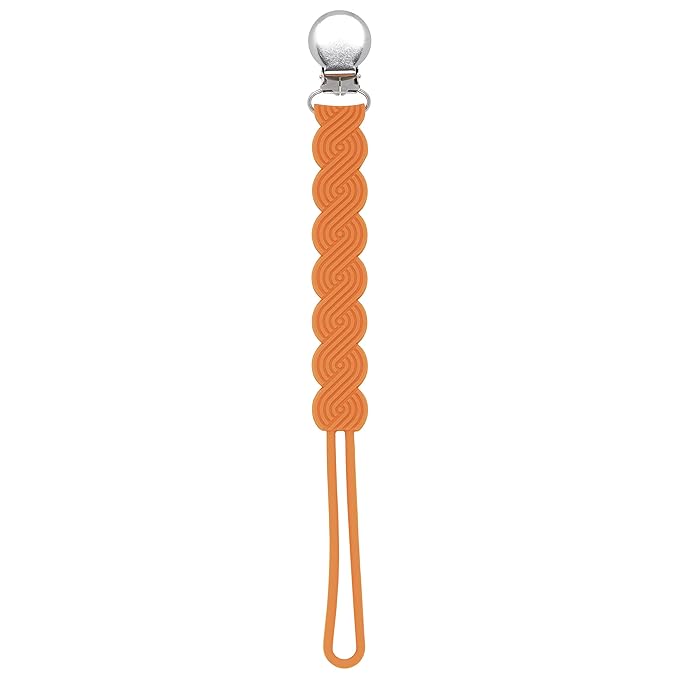 Three Little Tots All Silicone Modern, Short and Safety Tested Pacifier Clip (Orange, Waverly)