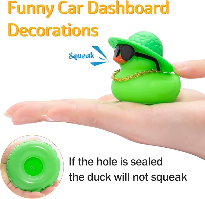 wonuu Car Accessories Rubber Ducks Dashboard Decorations Rubber Duck Pink Accessories Dashboard Duck Car Decorations Car Ducks for Dashboard Car Duck Car Dashboard Decorations, BG-green-strawhatgreen