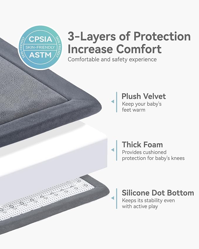 Baby Play Mat for Floor, 1.2" Thick Memory Foam 50"×50" Playpen Mat for Kids, Infants, Toddlers - Soft, Durable Baby Crawling Mat for Tummy Time, Sitting with Non-Slip Bottom (Dark Gray)