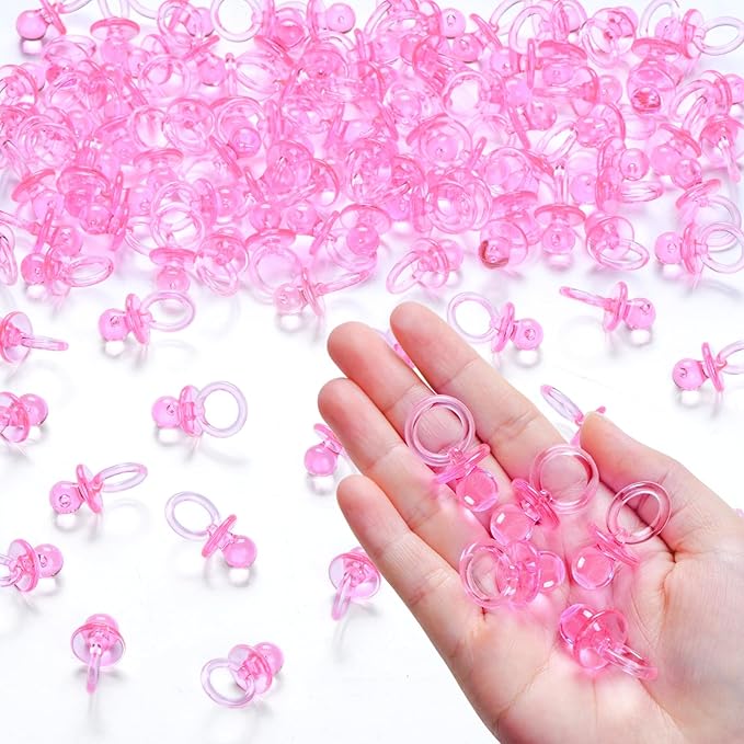 50 Pcs Mini Pacifiers Baby Shower Games Girl, 1.25 Inch Cute Baby Shower Pacifiers, Bulk Acrylic Pacifier for Party Table Scatter, Pacifier Hunt Game, Gender Reveal Decoration Party Favors(Pink)