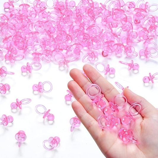 50 Pcs Mini Pacifiers Baby Shower Games Girl, 1.25 Inch Cute Baby Shower Pacifiers, Bulk Acrylic Pacifier for Party Table Scatter, Pacifier Hunt Game, Gender Reveal Decoration Party Favors(Pink)