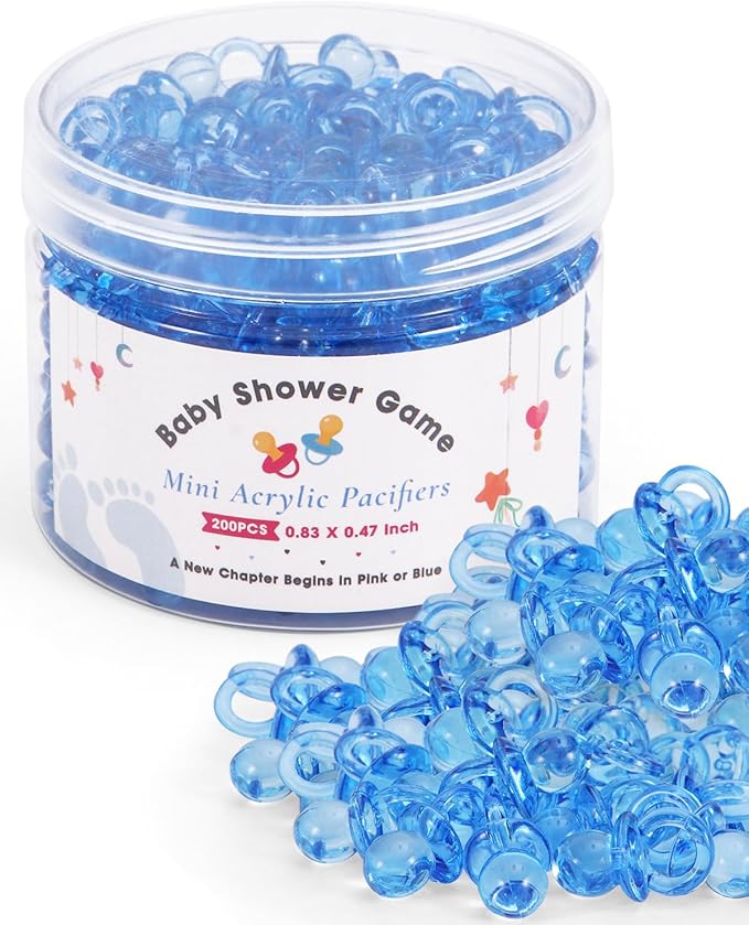 200PCS Mini Acrylic Pacifiers for Baby Shower Games, 0.83 Inch Clear Blue Pacifiers Bulk, Chupones para Gender Reveal Party Favors, Decorations & Craft Supplies