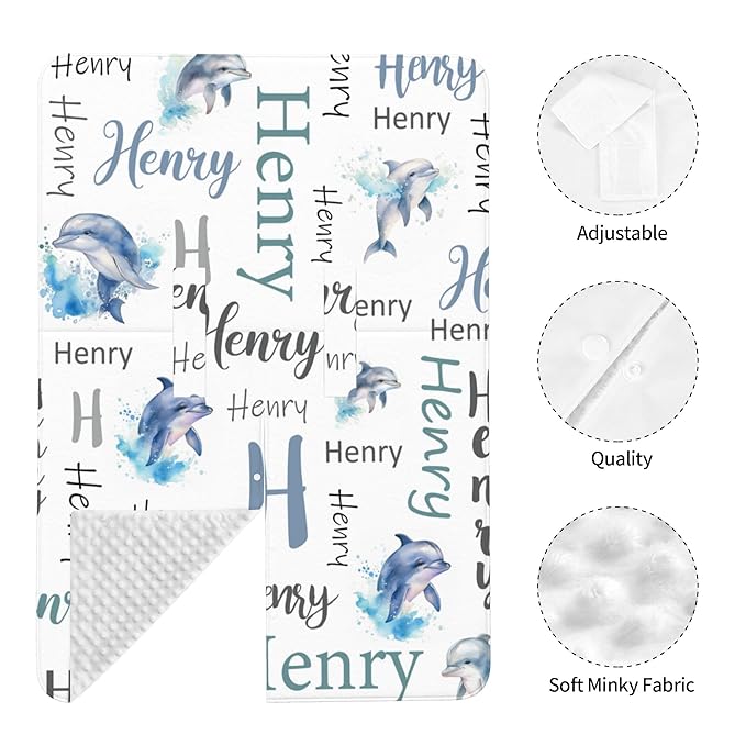 Personalized Baby Car Seat Cover Custom Name CarSeat Canopy Customized Dolphin Newborn Nursing Breastfeeding Cover Minky Baby Blanket Infant Car Seat Canopies for Baby Girls Boys