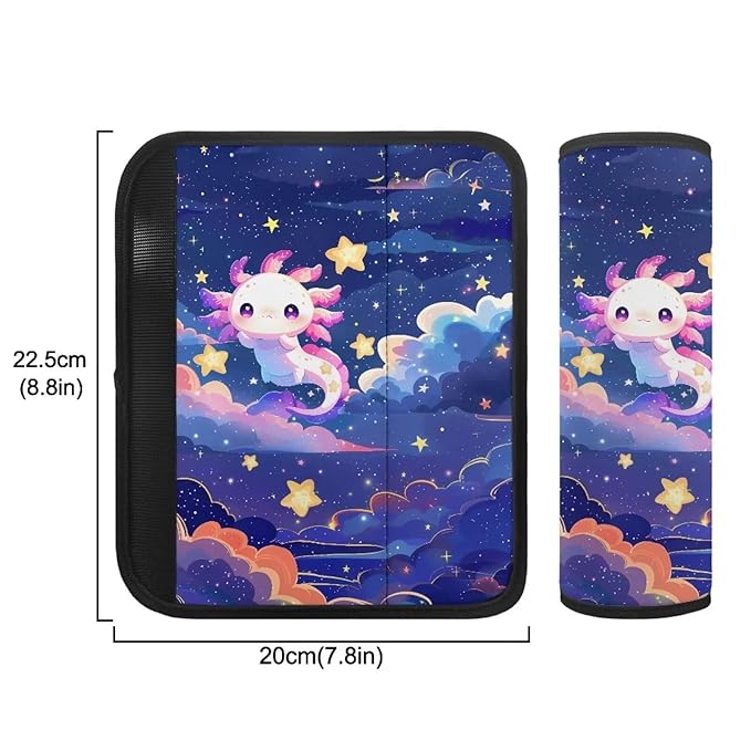 Biyejit Starry Axolotl 2 Pieces Kids Car Seat Belt Cover Safety Belt Cushion Car Seat Belt Pad Car Seat Shoulder Protector Pillow Belt Cover Pad for Baby Boys Girls Children