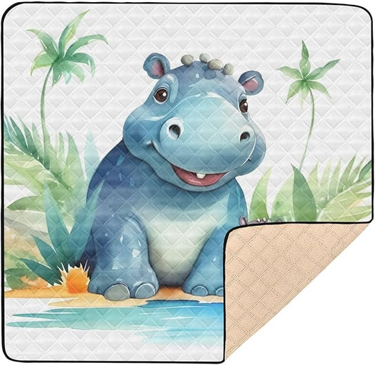 Hippo Family Baby Play Mat 50" x 50", Playmat for Playpen, Thicken Soft Padding Foam Crawling Mat for Babies Toddlers Infants