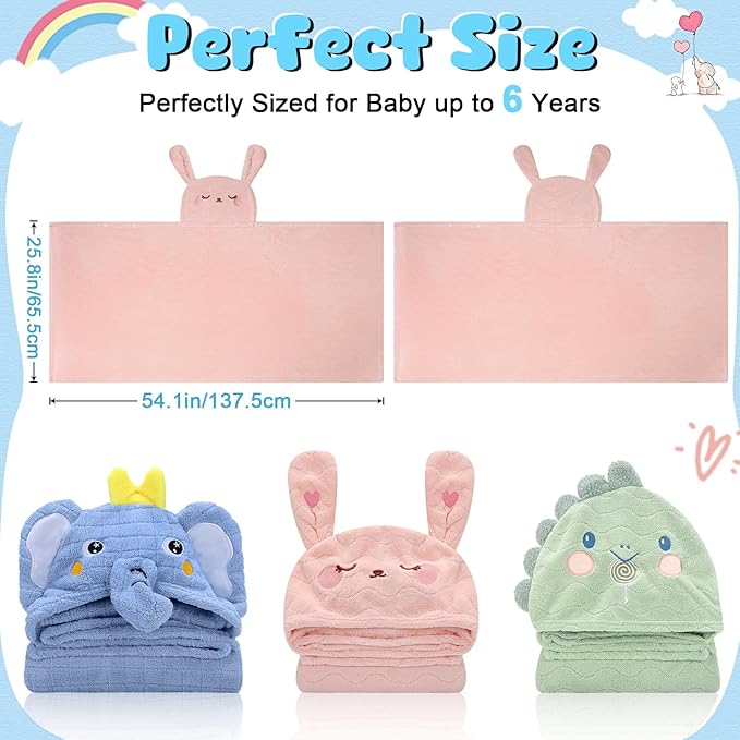 VZZNN 2 Pack Hooded Baby Towels-26 X55 Ultra Soft Baby Bath Towels,Newborn Baby Essentials,Premium Absorbentand Hypoallergenic Towels for Toddler Baby Boy and Girl 0-6 Years(Elephant+Rabbit)