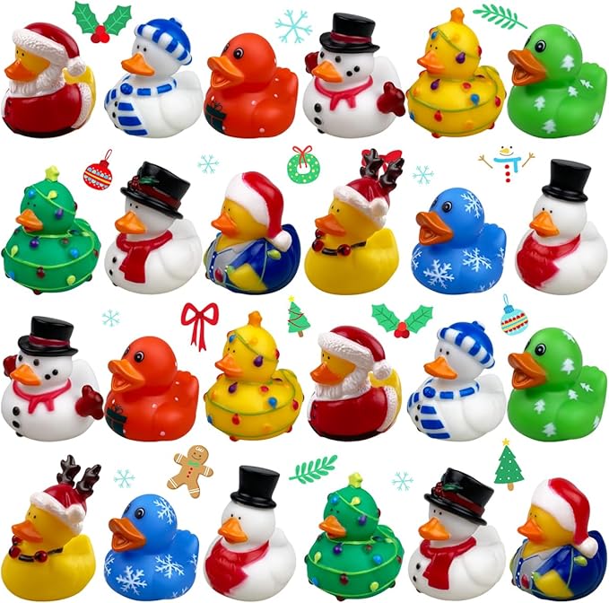 Anditoy 24 Pack Christmas Rubber Ducks Toys Bath Toys for Kids Toddlers Christmas Stocking Stuffers Party Favors Birthday Gifts