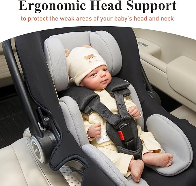 Innokids Infant Car Seat Insert, Baby Head Body Supports for Newborn, Soft and Padded, Detachable Head and Side Support for Carseats, Strollers, Swings (Light Grey)