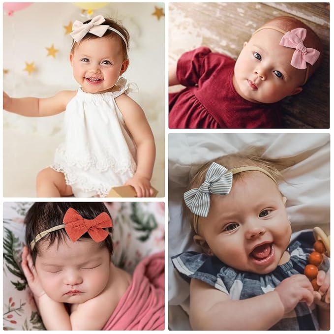 AQOKKA Baby Girl Headbands with Bows Soft Nylon Newborn Toddler Hairbands Handmade Baby Hair Accessories for Infant Girls Kids