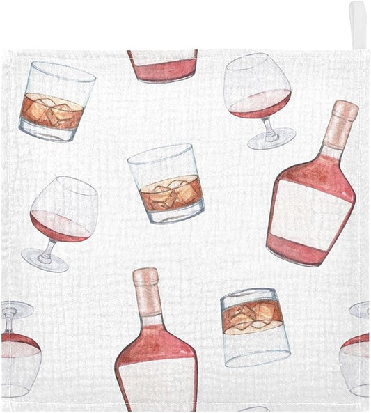 vvfelixl Baby Muslin Washcloths Whiskey Bottles Glasses Baby Burp Cloths Cotton Baby Face Towel for Newborn Infants Boys Girls Soft and Absorbent 11.8 X 11.8 in, 3 Pack