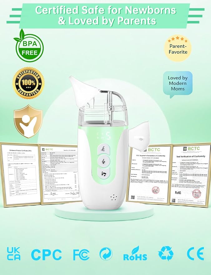 Nasal Aspirator for Baby,2-in-1 Smart Electric Nose Sucker, 2026 Upgraded with AI Anti-Backflow Protection,70Kpa Hospital-Grade Suction,15ml Large Capacity,5 Levels,Ultra-Quiet with Music-Green