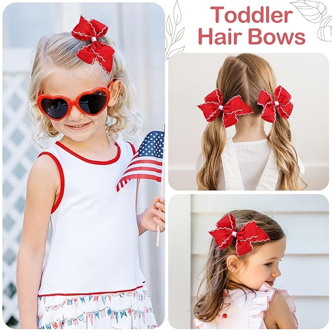 OAOLEER 5” 2PCS Hair Bows for Girls, Red Grosgrain Ribbon Bows Hair Alligator Clips Hair Accessories for Girls Infants Toddlers Kids Teens Children (Red)