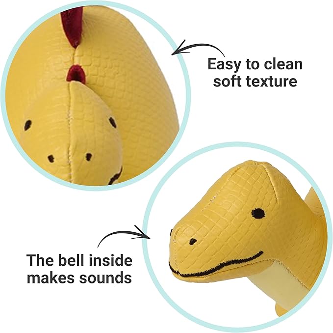 Little Big Friends Dino Friends | Stimulate the Senses with Colors, Textures & a Tinkling Bell | Vegan Leather | Easy to Clean | Steffy the Stegosaurus