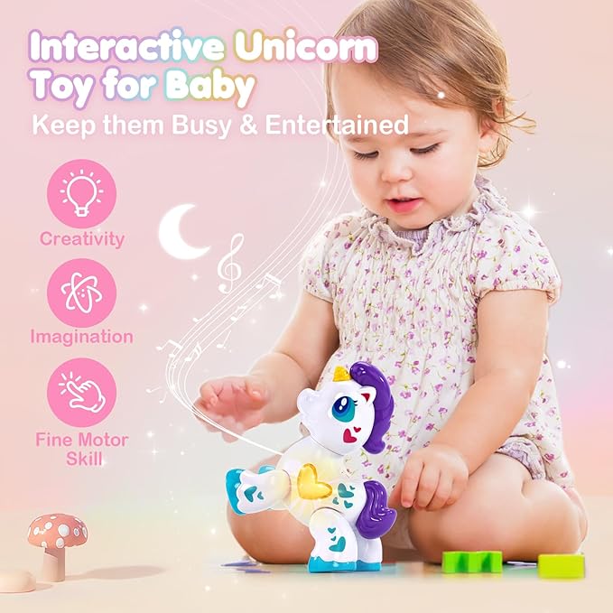 hahaland Toys for 1 Year Old Girl Toddler Girl Toys Unicorn Musical Light up Baby Girls, Interactive Travel One Year Old Baby Girl Birthday Gifts