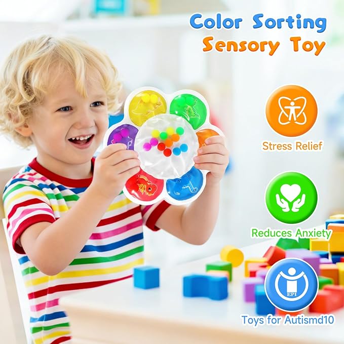 Easter Basket Stuffers Color Sorting Sensory Toy for Toddlers 3-5 Years - Montessori Fine Motor Skills Development for Travel & Autism Learning Activity, Airplane, Classroom