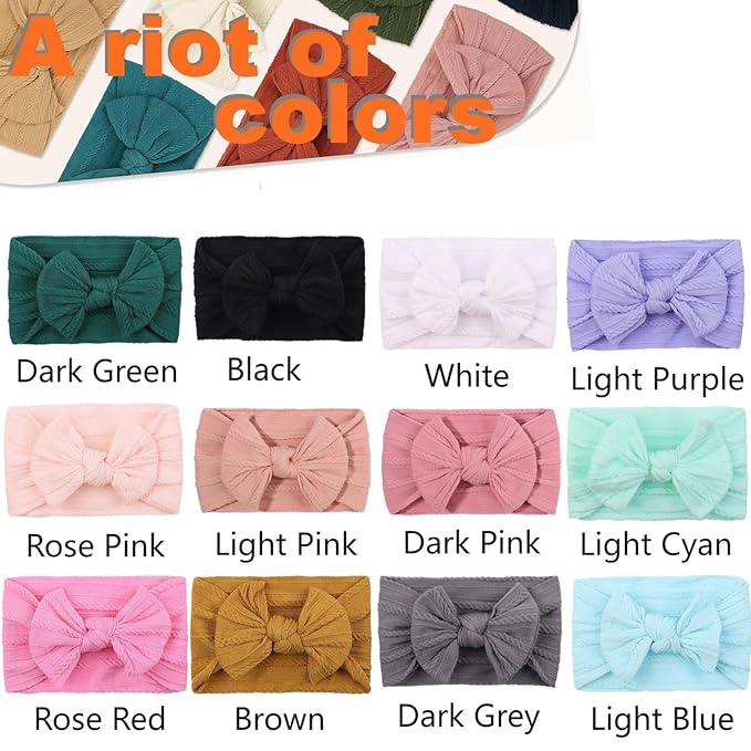 Photography Props Hairband，Super Stretchy Soft Knot Headbands with Hair Bows Head Wrap Hair Accessories For Newborn Baby Girls Infant Toddlers Kids （12 Colors）