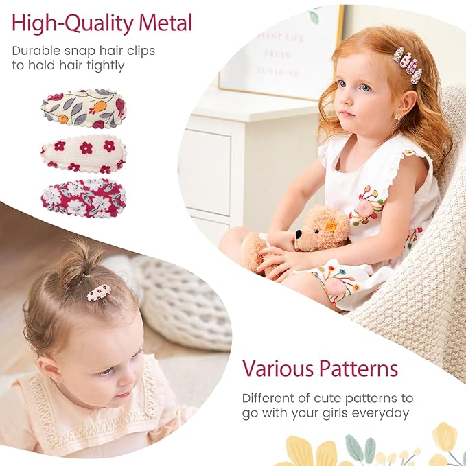 YHXX YLEN 20PCS Baby Hair Clips for Girls, 1.5" Toddler Hair Clips Tiny Floral Snap Barrettes for Fine Hair, Mini Hair Clips for Girls Kids Toddler Hair Accessories