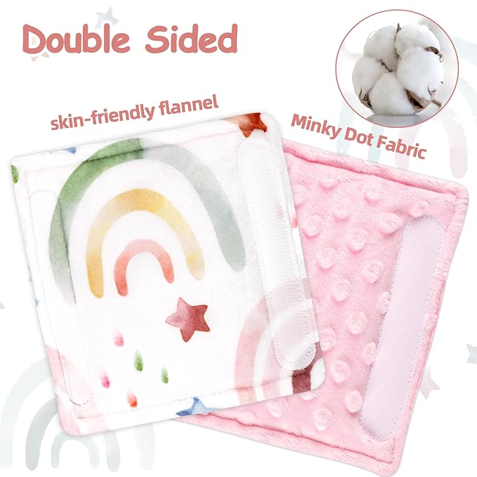 Baby Car Seat Strap Pads, Car Seat Strap Shoulder Covers for Baby Infant Toddler, Double-Sided Car Seat Belt Covers for Stroller/Pushchair/Baby Swing, Soft Flannel, Rainbow