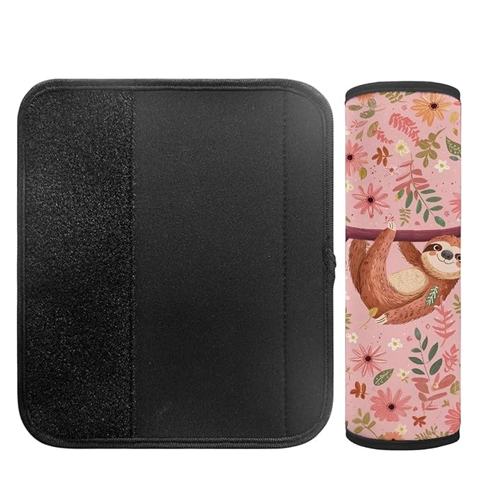 Biyejit Sloth Flowers Car Seat Strap Covers for Baby Kids, Anti-Slip Football Print Seat Belt Covers Strap Pads Cushion for Boy Girl, Protect Neck and Shoulder for Stroller, 2 Pack