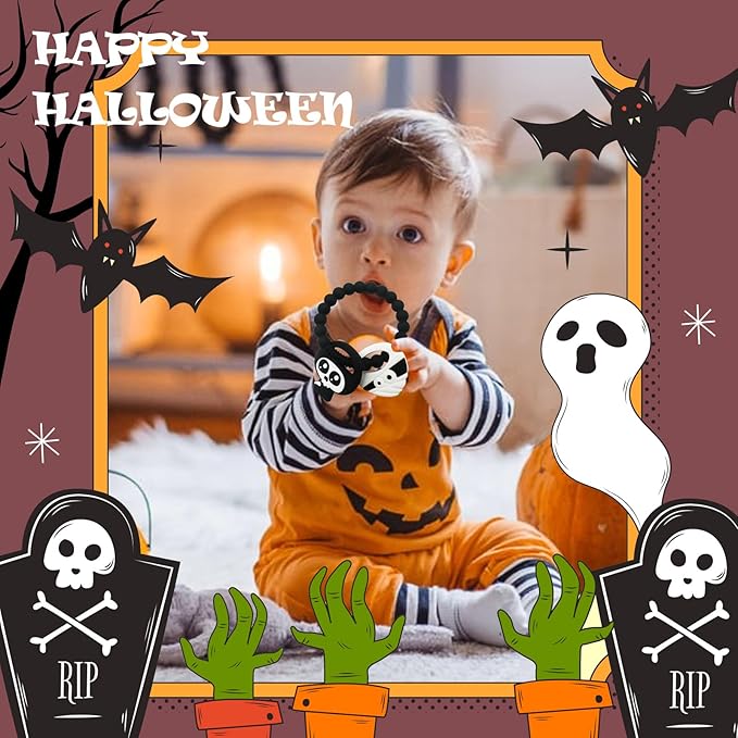 My First Halloween Baby Teething Toy and Llama Silicone Baby Teether Set- Spooky Teethers, Pumpkin Rattle, Ghost Teether(2 Pieces)