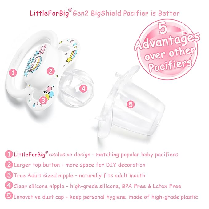 LittleForBig Bigshield Generation-II Adult Sized Printed Pacifier My Little Baby Pattern White