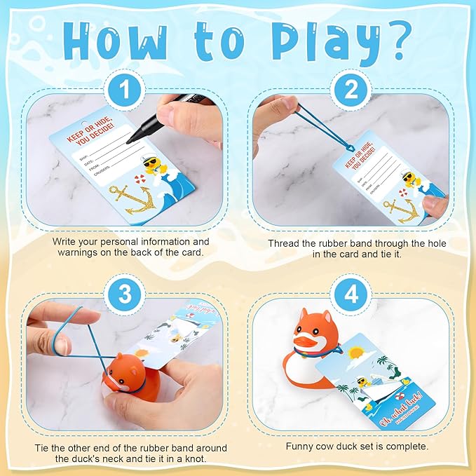48 Sets Dog Rubber Duckies, Mini Cruise Duck Tag Kit Includes 48 Small Dog Ducks 48 Cruising Tag Cards 48 Rubber Bands Floating Duck Pool Bath Toys for Carnival Rewards Party Favor
