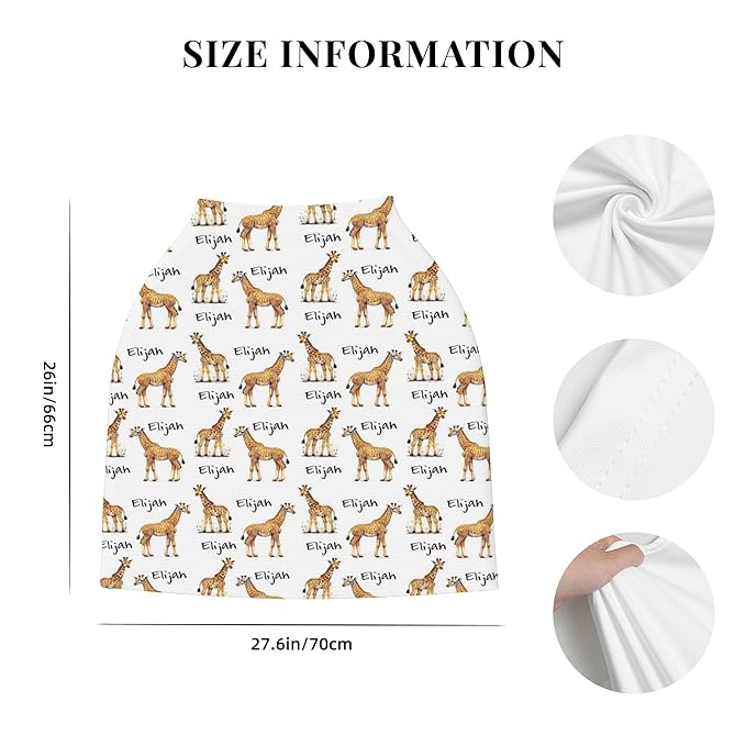 Personalized Giraffe Baby Car Seat Cover with Name,Multi-Use Canopy for Nursing, Strollers,Shopping Carts,Customized Breastfeeding Cover, Full Privacy,Infant Stroller Cover