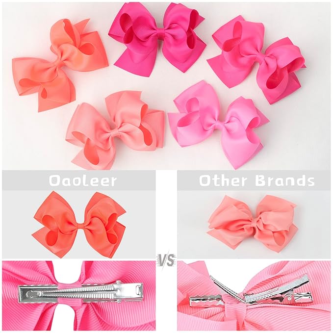 30Pcs 6 Inch Hair Bows for Girls, Oaoleer Grosgrain Ribbon Bows Alligator Clips Double-deck Big Hairbows Hair Barrettes Hair Accessories for Toddlers Girls Kids Children