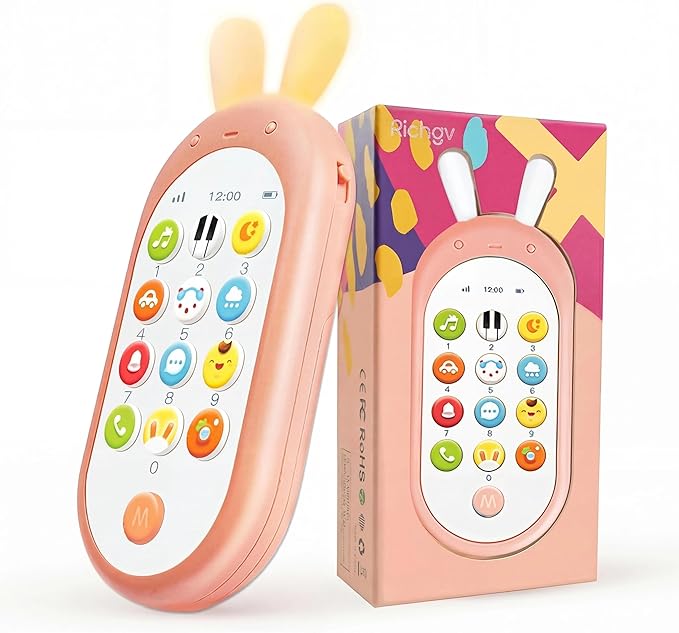 Richgv 1 Year Old Girl Birthday Gift, Baby Cell Phone Toy Sensory Learning Toys with 12 Functions, Baby Girl Toys 6 to 12 Months Multi Sound Effects with Light Teething Toys for Babies Infants