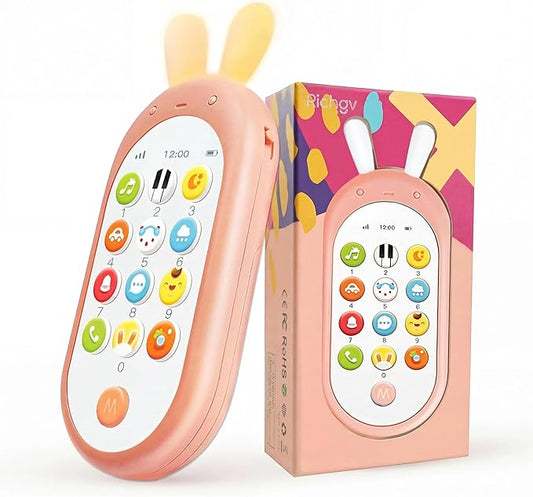Richgv 1 Year Old Girl Birthday Gift, Baby Cell Phone Toy Sensory Learning Toys with 12 Functions, Baby Girl Toys 6 to 12 Months Multi Sound Effects with Light Teething Toys for Babies Infants