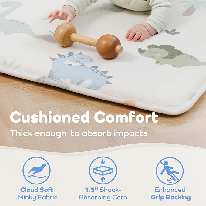 1.5" Thick Premium Baby Floor Play Mat, 50x50 Padded Memory Foam Mat, Tummy Time Crawling Playmat for Nursery Playroom Classroom, Dinosaurs
