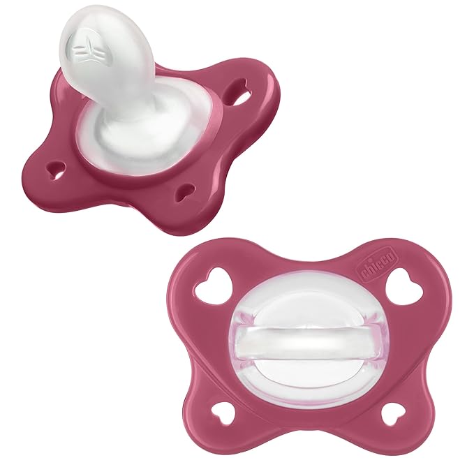 Chicco PhysioForma Dual Soft Orthodontic Pacifier for Babies 16-24 Months, 100% Soft Silicone, Supports Breathing, One-Piece Design, Included Sterilizing Case, BPA Free, 2-Pack, Mulberry